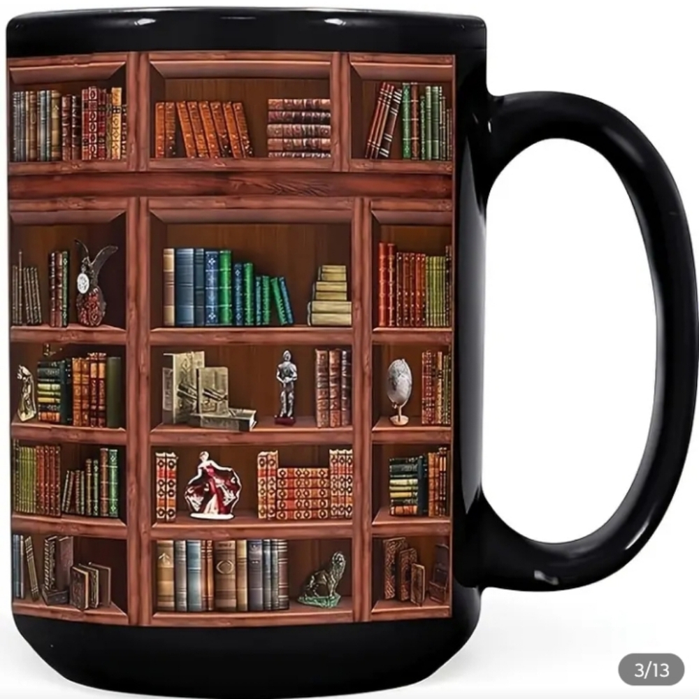 Library Books Ceramic Coffee Mug with Bookcase Print - Picture 3 of 6
